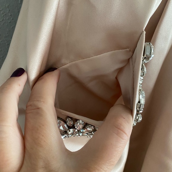 Sherri Hill Dress Size 14 Satin Strapless Mini A-Line Beige Champagne Formal - Picture 5 of 9